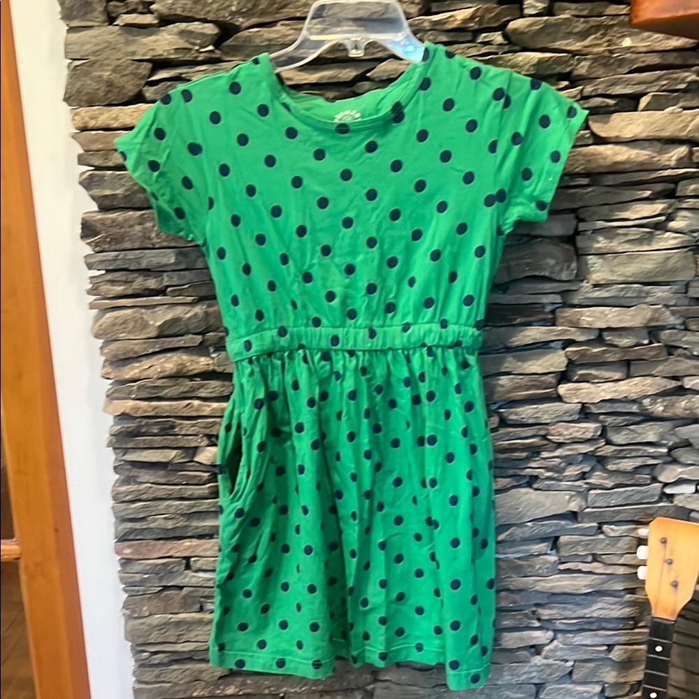 Green Dress with Navy Polka Dot Kids Dress w Pockets!